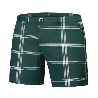 Lars Amadeus Green Plaid Shorts for Men's Flat Front Summer Chino Checked Tartan Golf Shorts 28