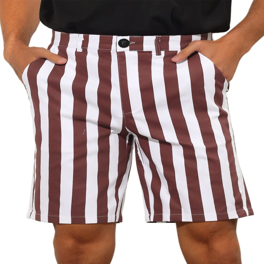 Lars Amadeus Striped Shorts for Men's Valentine's Day Color Block Summer Stripe Flat Front Chino Shorts 30 Burgundy