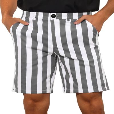 Lars Amadeus Striped Shorts for Men's Color Block Summer Stripe Flat Front Chino Shorts 32 Gray