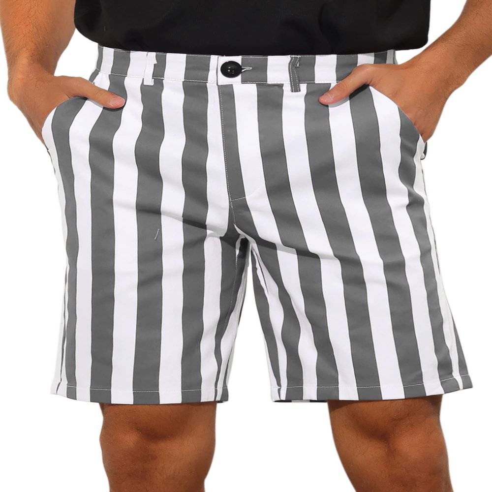 Lars Amadeus Striped Shorts for Men's Color Block Summer Stripe Flat Front Chino Shorts 32 Gray