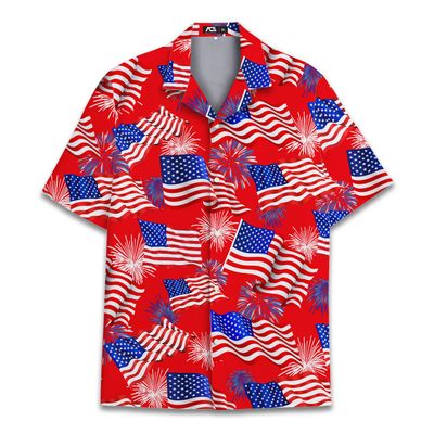 ACEPrints American Flag Hawaiian Shirt for Men, Mens Patriotic Shirts, Patriotic Shirts for Men, red White and Blue Hawaiian Shirts