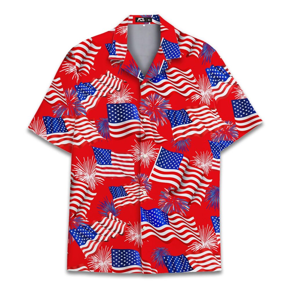 ACEPrints American Flag Hawaiian Shirt for Men, Mens Patriotic Shirts, Patriotic Shirts for Men, red White and Blue Hawaiian Shirts