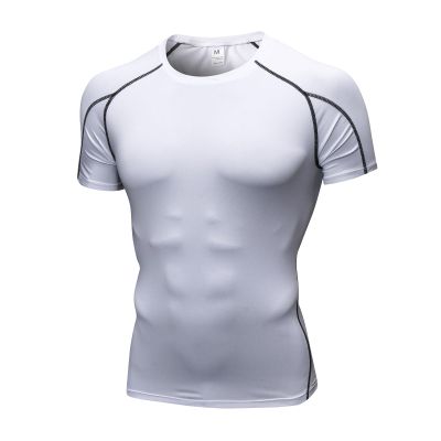 CARGFM Compression Shirt Men, Short Sleeve Football Basketball T Shirts, Cool Dry Tight Baselayer Undershirts Top for Workout Athletic Running Gym White