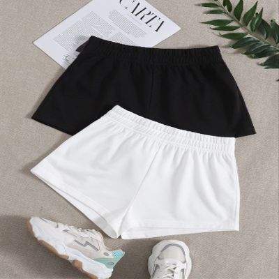 ABZEKH Shorts for Women Shorts Women's Shorts 2 Pack Solid Elastic Waist Track Shorts Shorts (Color : Black and White, Size : X-Large)