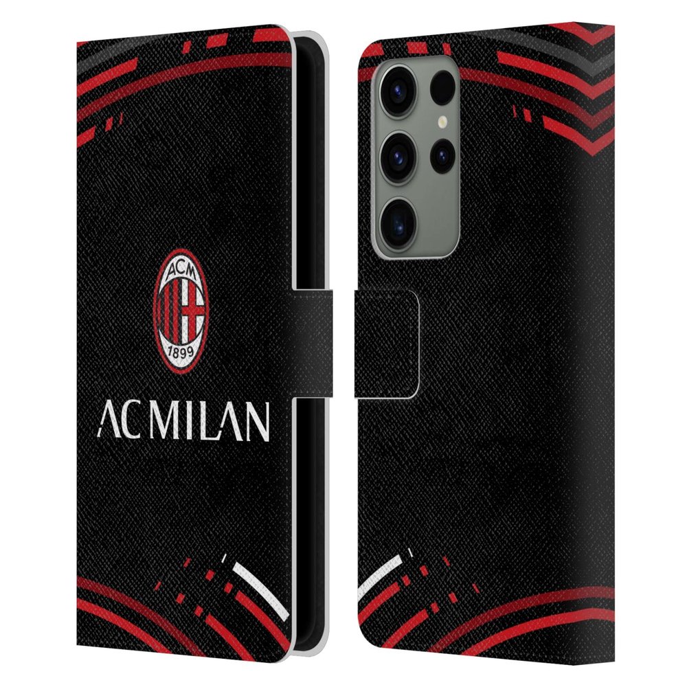Head Case Designs Officially Licensed AC Milan Curved Crest Patterns Leather Wallet Case Compatible with Samsung Galaxy S23 Ultra 5G