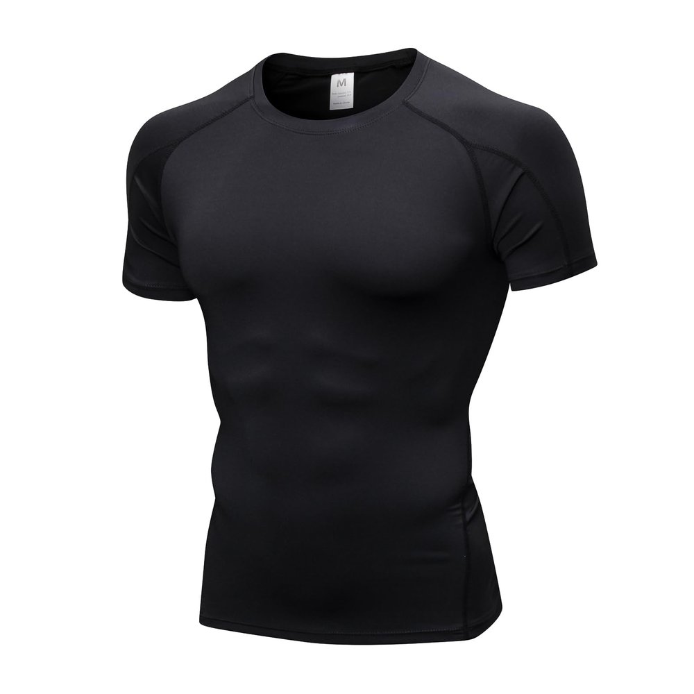 CARGFM Compression Shirt Men, Short Sleeve Football Basketball T Shirts, Cool Dry Tight Baselayer Undershirts Top for Workout Athletic Running Gym Black
