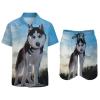 Siberian Huskies Men's Hawaiian Set Shirt and Swim Trunks Short Sleeve 2 Piece Funny Suit view 3