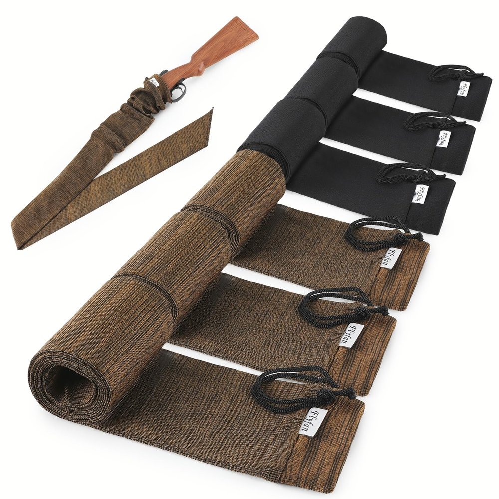 Flyfan 6 Pack 52 x 4.5in Gun Socks for Rifles and Shotguns, Brown and Black