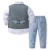 RUNQHUI 4 Piece Gentleman Suit Bow Tie Long Sleeve Dress Shirt + Vest + Pants Set Boys Clothing Set Light Blue 3-4 Years view 2