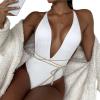 Altsuceser Womens One Piece Swimsuit Sexy Deep V Halter Neck Monokini Bathing Suits White M view 1