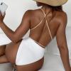 Altsuceser Womens One Piece Swimsuit Sexy Deep V Halter Neck Monokini Bathing Suits White M view 2
