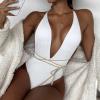 Altsuceser Womens One Piece Swimsuit Sexy Deep V Halter Neck Monokini Bathing Suits White M view 3