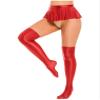 ACSUSS Womens Glossy Ruffled Skirt Low Waist Miniskirt Nightwear & Thigh High Stockings Burgundy X-Large view 2