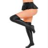 ACSUSS Womens Glossy Ruffled Skirt Low Waist Miniskirt Nightwear & Thigh High Stockings Black Large view 3