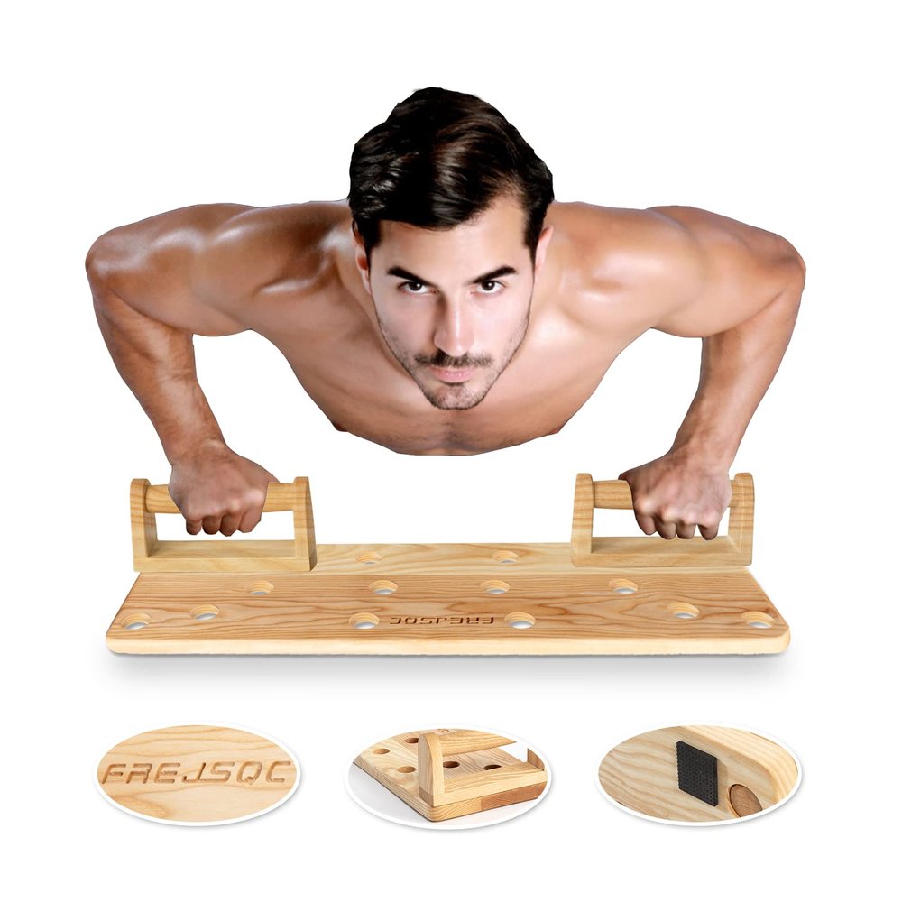 FREJSQC Solid Wood push-up Stands, portable gym accessories, strength training equipmentAsh Wood-1