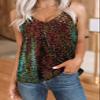 miduo Womens Tank Tops Summer Sparkle Sequin Tops V Neck Halter Cami Shirts Sequin for Holiday XXL Multicoloured view 4