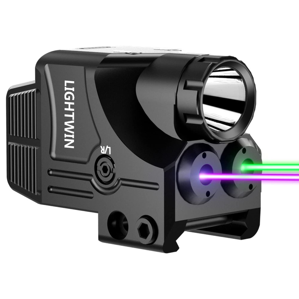 LIGHTWIN Green Purple Laser Beams with 600 Lumens Flashlight for Pistols, 3 in1 Laser Light Combo, Tactical USB Rechargeable Laser Sight, Strobe & Steady Flashlight for Picatinny Rail