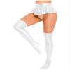 Jhaoyu Womens Glossy Ruffled Skirt Low Rise Mini Pleated Skirts with Thigh High Stockings White Medium view 2