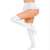 Jhaoyu Womens Glossy Ruffled Skirt Low Rise Mini Pleated Skirts with Thigh High Stockings White Medium view 3