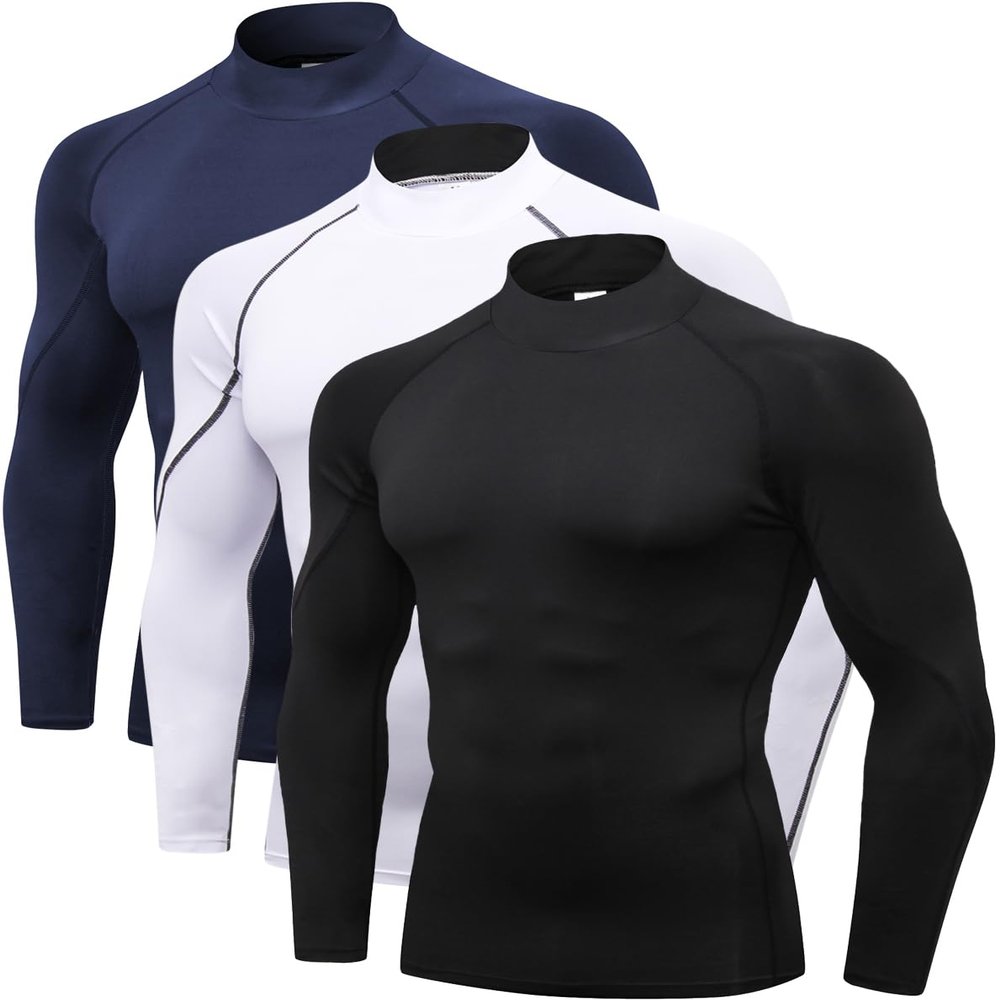 2/3 Pack Men's Compression Shirts Long Sleeve Workout Shirts Mock Turtleneck Athletic Base Layer Active Undershirts Tops