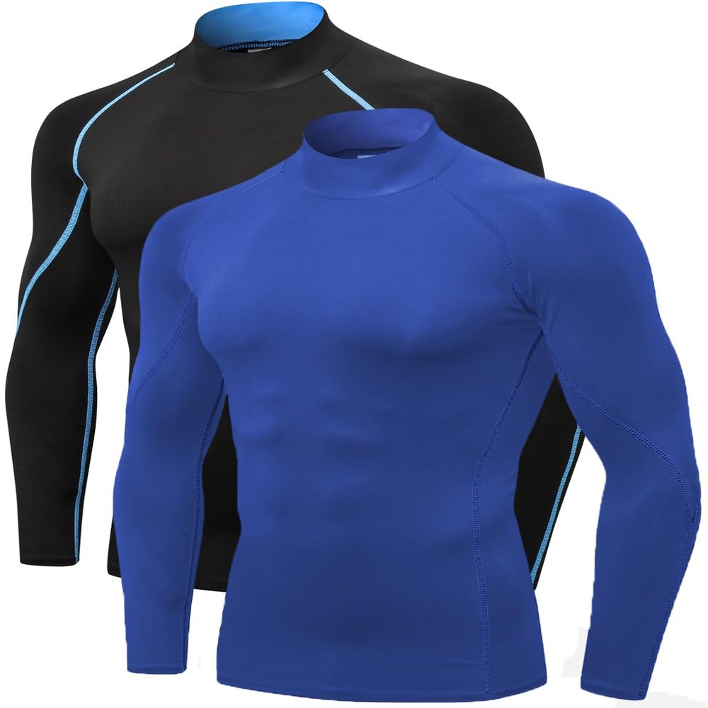 2/3 Pack Men's Compression Shirts Long Sleeve Workout Shirts Mock Turtleneck Athletic Base Layer Active Undershirts Tops