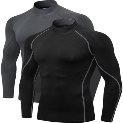 2/3 Pack Men's Compression Shirts Long Sleeve Workout Shirts Mock Turtleneck Athletic Base Layer Active Undershirts Tops