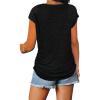 JEsilunmaMY Womens Zip Front T-Shirts Short Sleeve V Neck Summer Top with Shirring Solid Color Loose Casual Zipper Blouses (Black,X-Large) view 2