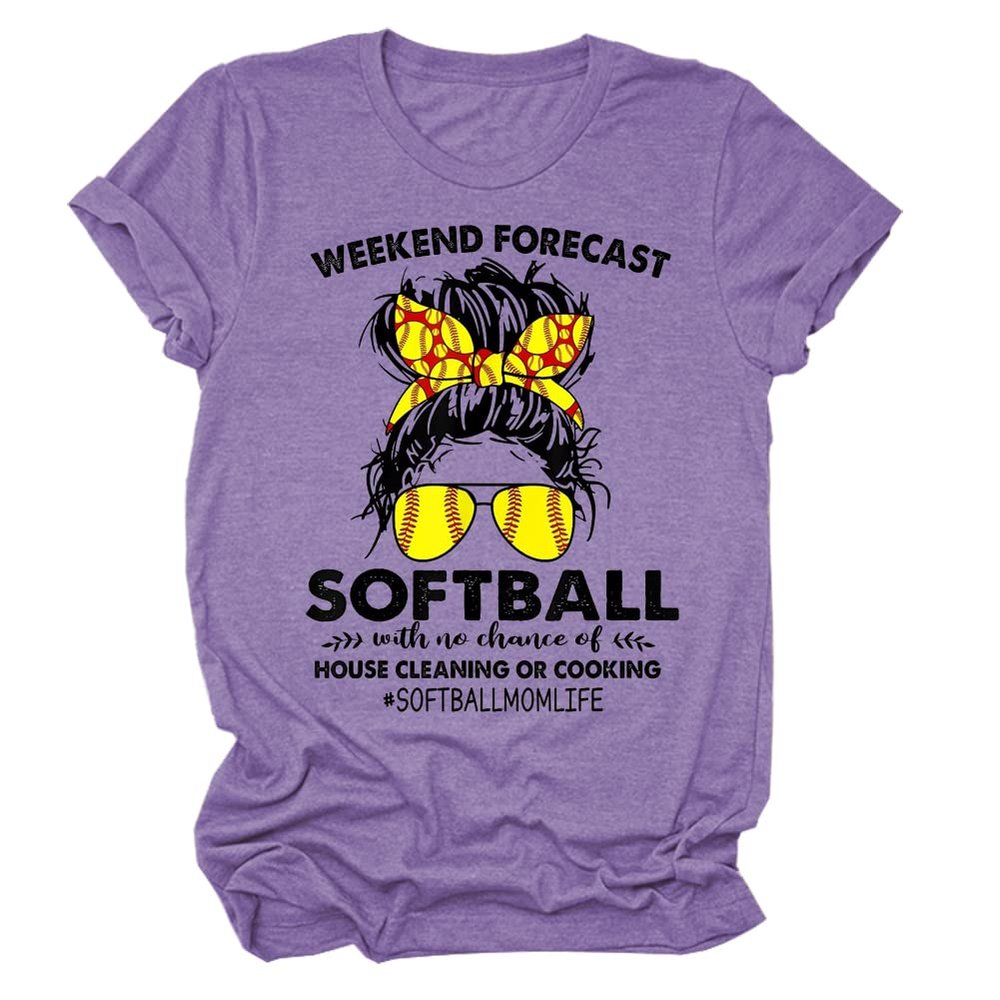 ARTECE Weekend Forecast Softball With No Chance Of House Cleaning Shirt Women Baseball Mom Tee Tops Funny Softball Lover Gift