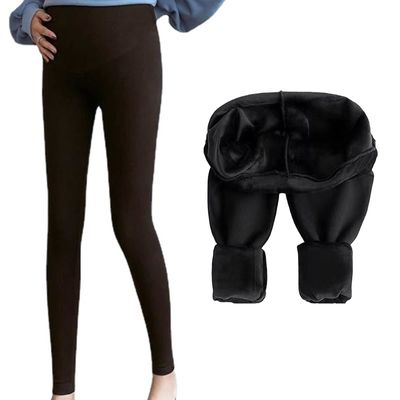 Maternity Polar Fleece Leggings Pure Cotton high Waist Elastic (as1, Alpha, x_l, Regular, Regular, Black)