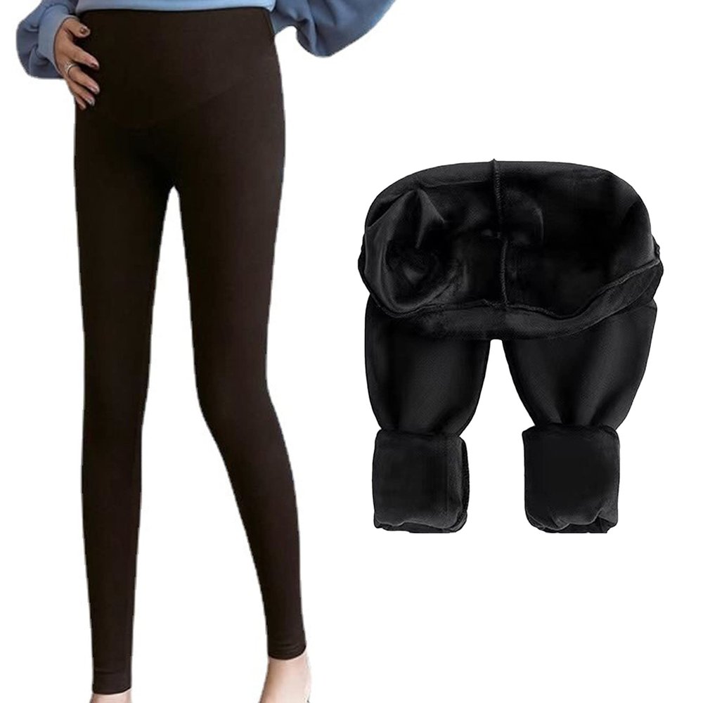 Maternity Polar Fleece Leggings Pure Cotton high Waist Elastic (as1, Alpha, x_l, Regular, Regular, Black)