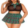 Avidlove Sexy Lingerie for Women Plus Size School Girl Lingerie Role Playing Outfit with Tie Top and Mini Pleated Skirt view 1