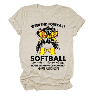 ARTECE Weekend Forecast Softball With No Chance Of House Cleaning Shirt Women Baseball Mom Tee Tops Funny Softball Lover Gift Beige