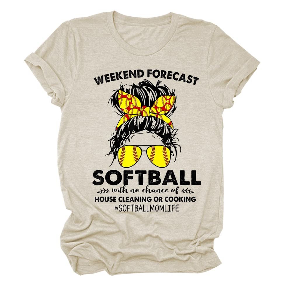 ARTECE Weekend Forecast Softball With No Chance Of House Cleaning Shirt Women Baseball Mom Tee Tops Funny Softball Lover Gift Beige