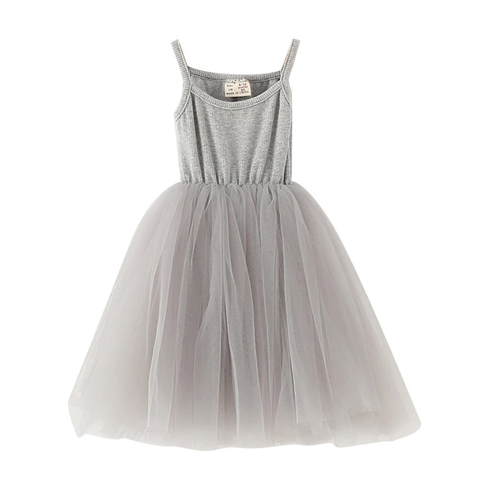 Baby Girls Tutu Dress Toddler Cotton Tutu Dress Infant Tulle Dresses Girl Sleeveless Princess Dress (Grey, 6-7 Years)