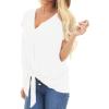 Womens Pocket Tie Front T-Shirts Short Sleeve V Neck Knot Casual Blouses Solid Color Loose Summer Shirt Tops (White,Small) view 2