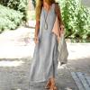 Maxi Dress for Women,2023 Spring Summer Cotton Linen Dress,Ladies Plus Size Boho Beach Flowy Long Dress with Pockets,Casual Trendy Elegant Sleeveless Sundress for Holiday Resort WearA-Gray,L view 2