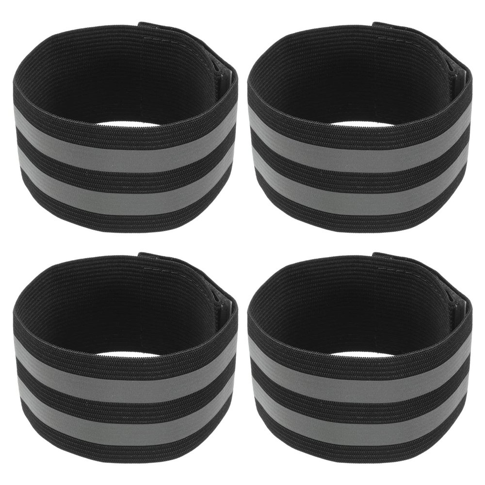 M METERXITY 4 Pack Reflective Bands - Safety Reflector Tape Strip, High Visibility Reflective Running Gear, Apply to Cycling Running Night Walking(12x2 Inch, Black)