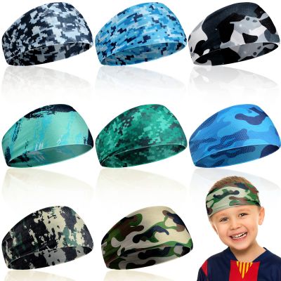 Haull Boys' Athletic Sweatbands - Elastic Hairbands for Sports like Football, Basketball (Camouflage)