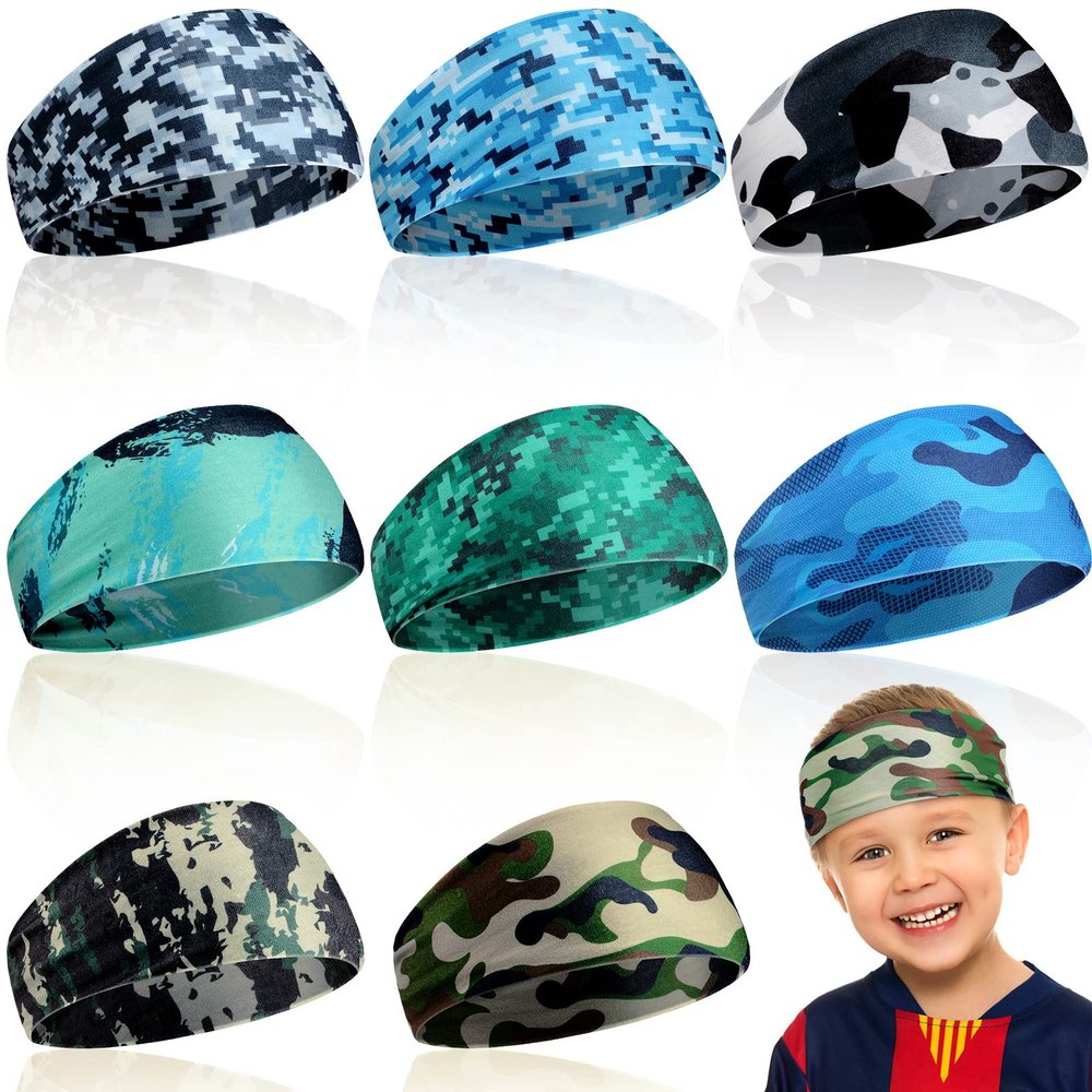 Haull Boys' Athletic Sweatbands - Elastic Hairbands for Sports like Football, Basketball (Camouflage)