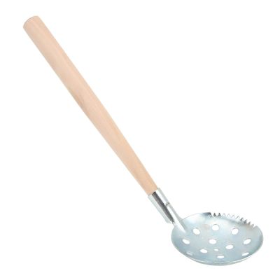 Serrated Wooden Handle Galvanized Steel Ice Fishing Skimmer Colander 34cm/13.4in Long, Perfect for Ice Fishing