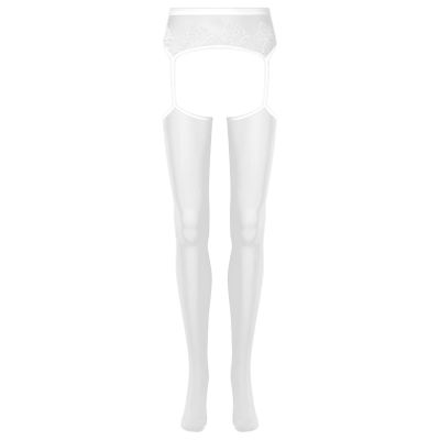 YiZYiF Women's Shimmery Oil Shiny Footed Thigh High Sheer Hold Up Pantyhose Stockings Tights White A One Size