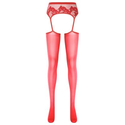 YiZYiF Women's Shimmery Oil Shiny Footed Thigh High Sheer Hold Up Pantyhose Stockings Tights Red A One Size