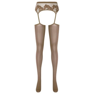 YiZYiF Women's Shimmery Oil Shiny Footed Thigh High Sheer Hold Up Pantyhose Stockings Tights Coffee A One Size