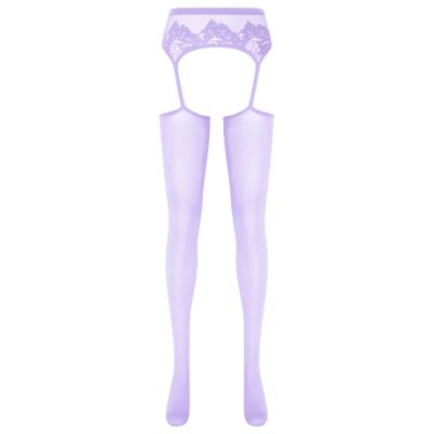 YiZYiF Women's Shimmery Oil Shiny Footed Thigh High Sheer Hold Up Pantyhose Stockings Tights Light Purple A One Size