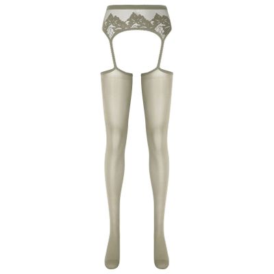 YiZYiF Women's Shimmery Oil Shiny Footed Thigh High Sheer Hold Up Pantyhose Stockings Tights Grey A One Size