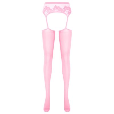 YiZYiF Women's Shimmery Oil Shiny Footed Thigh High Sheer Hold Up Pantyhose Stockings Tights Pink A One Size