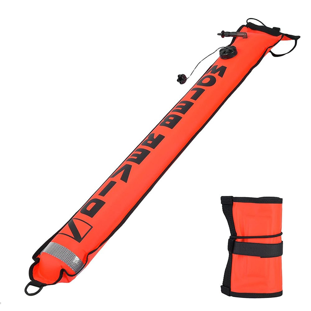 Cyrank Surface Marker Buoy, Diving Surface Marker with Reflective Tape Diving Underwater Inflatable Float SMB Surface Signal Buoy(Red)
