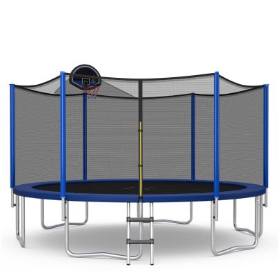 Goplus Outdoor Trampoline, 12FT 14FT 15FT 16FT ASTM Approved Trampoline w/Basketball Hoop, Enclosure Net, Safety Pad, Ladder, Recreational Trampoline for Kids and Adults (Internal-Net, 14 FT)