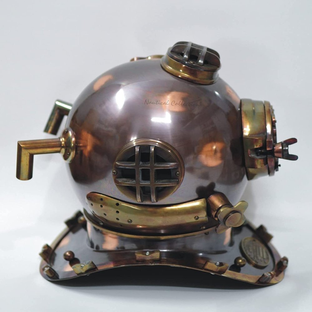 Divers Helmet Solid Steel & Aluminum Scuba Diving Helmet 18'' Diving Helmet Replica US Navy Mark V in Copper Antique Finish 16'' Lx12.5'' Wx17'' H