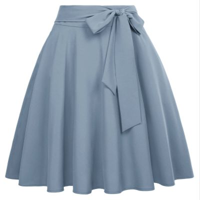 Belle Poque Women Blue Gray Skirts High Waisted Midi Flare Skirt with Pockets S